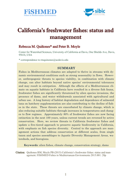 California's Freshwater Fishes: Status and Management