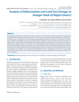 Analysis of Deforestation and Land Use Changes in Kotagiri Taluk of Nilgiris District