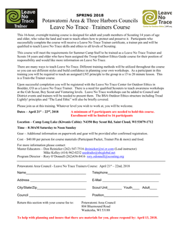 Potawatomi Area Council - Leave No Trace Trainers Course: April 21St – 22Nd, 2018
