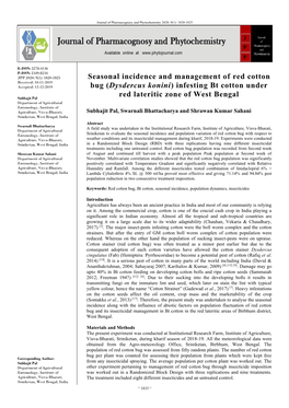 Seasonal Incidence and Management of Red Cotton Bug (Dysdercus Konini)