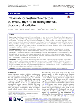 Infliximab for Treatment-Refractory Transverse Myelitis Following Immune Therapy and Radiation Victoria A