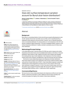 Does Skin Surface Temperature Variation Account for Buruli Ulcer Lesion Distribution?