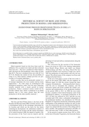 Historical Survey of Iron and Steel Production in Bosnia and Herzegovina