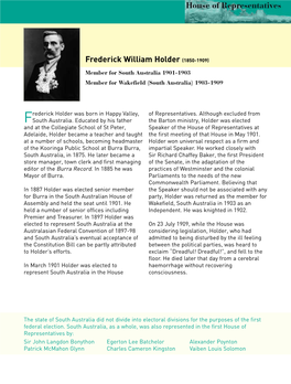 Biography Frederick William Holder