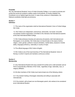 Preamble We, the International Students' Union of Volda University