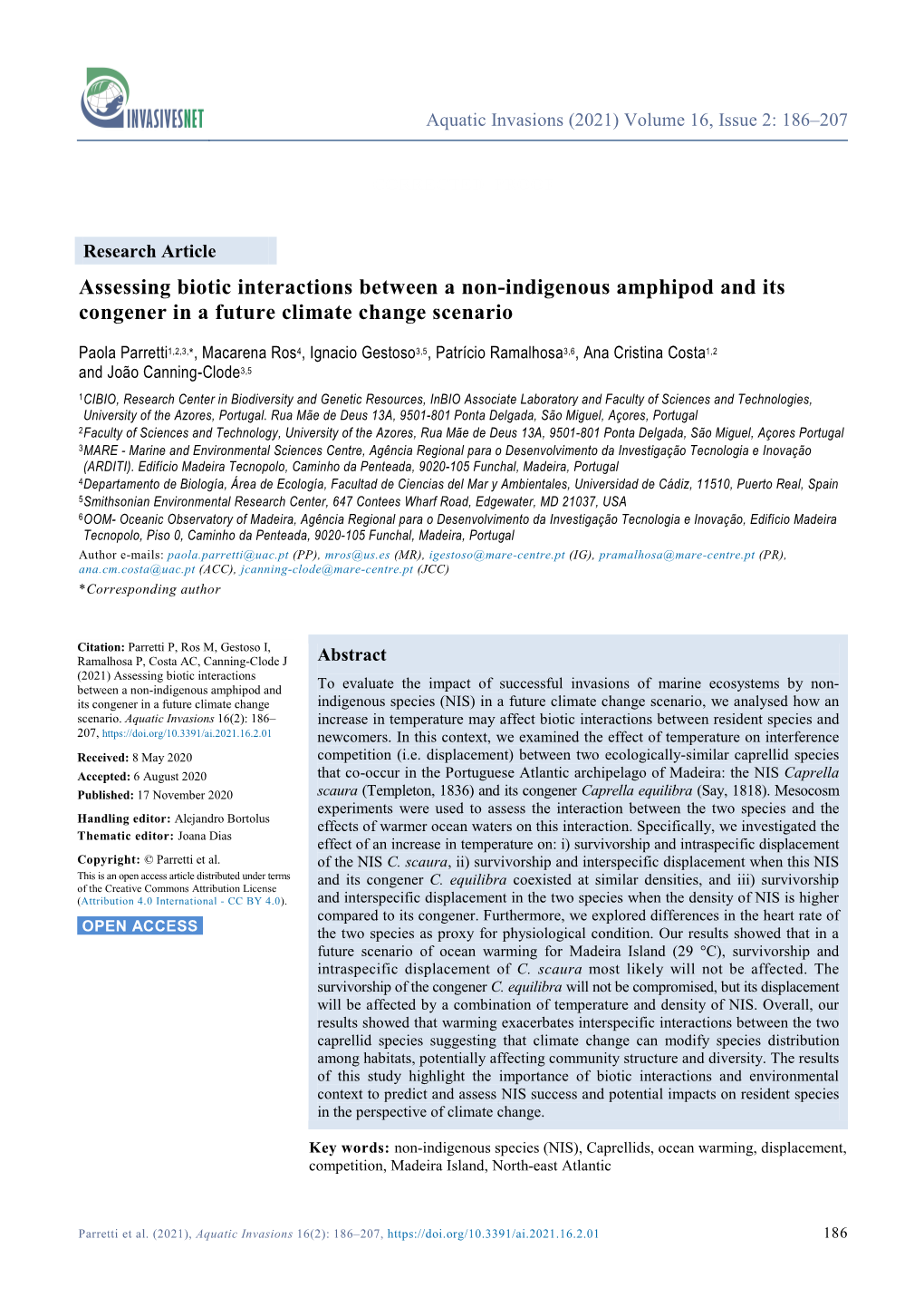 Assessing Biotic Interactions Between a Non-Indigenous Amphipod and Its Congener in a Future Climate Change Scenario