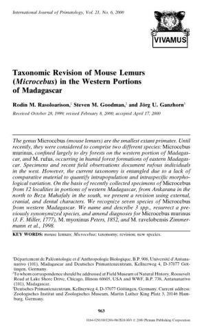 Taxonomic Revision of Mouse Lemurs (Microcebus) in the Western Portions of Madagascar