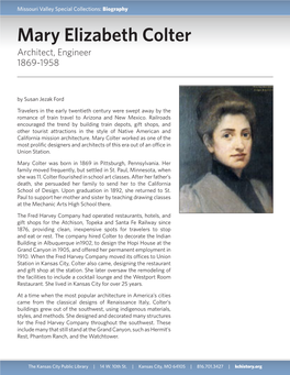 Mary Elizabeth Colter Architect, Engineer 1869-1958