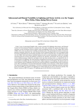 Subseasonal and Diurnal Variability in Lightning and Storm Activity Over the Yangtze River Delta, China, During Mei-Yu Season