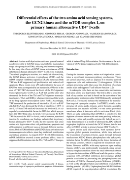 Differential Effects of the Two Amino Acid Sensing Systems, the GCN2 Kinase and the Mtor Complex 1, on Primary Human Alloreactive CD4+ T-Cells