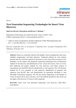Next Generation Sequencing Technologies for Insect Virus Discovery