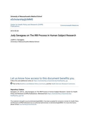 Judy Savageau on the IRB Process in Human Subject Research