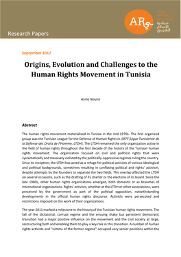 Origins, Evolution and Challenges to the Human Rights Movement in Tunisia