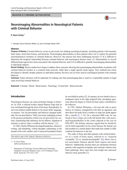 Neuroimaging Abnormalities in Neurological Patients with Criminal Behavior