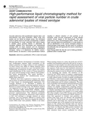 High-Performance Liquid Chromatography Method for Rapid Assessment of Viral Particle Number in Crude Adenoviral Lysates of Mixed Serotype