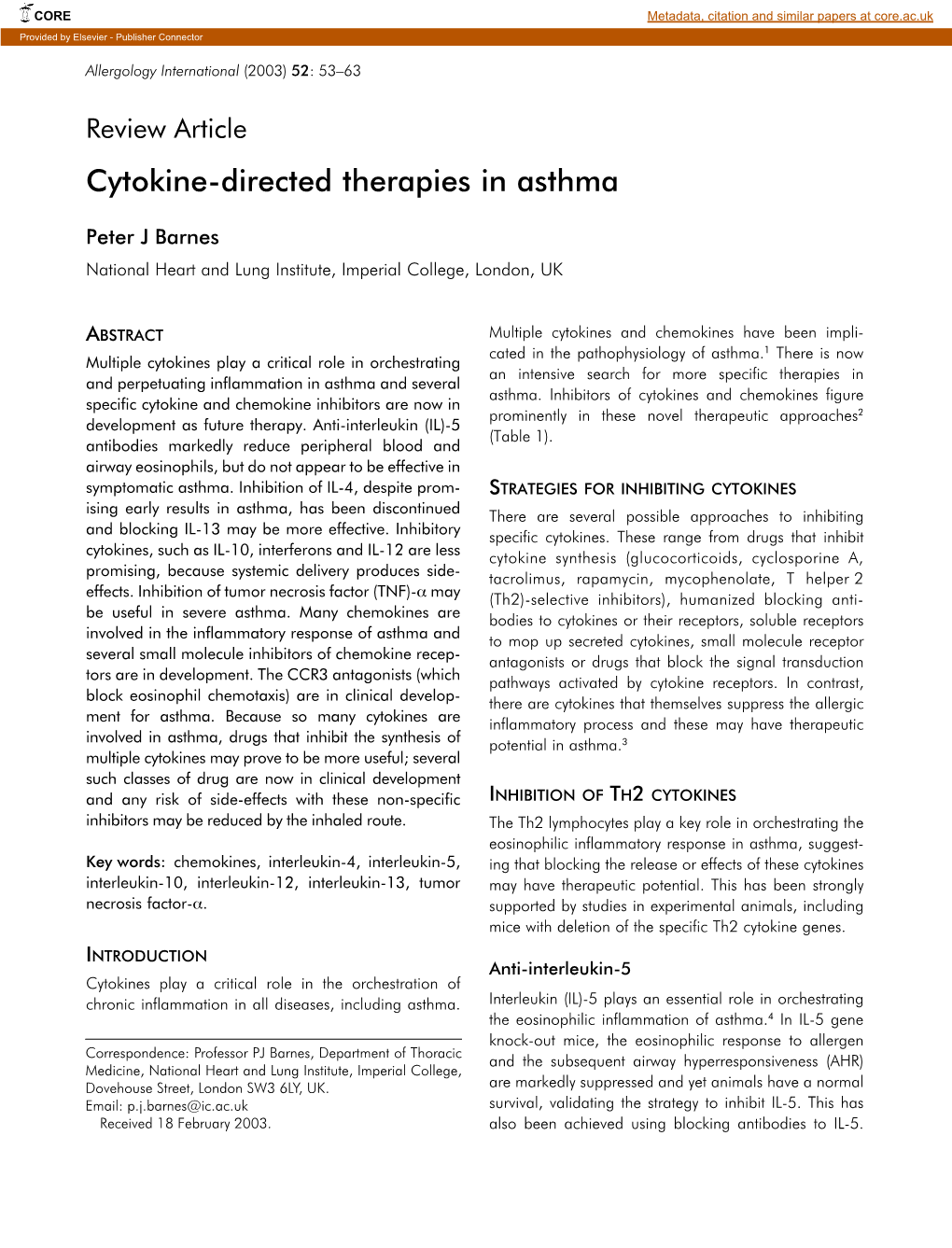 Cytokine-Directed Therapies in Asthma