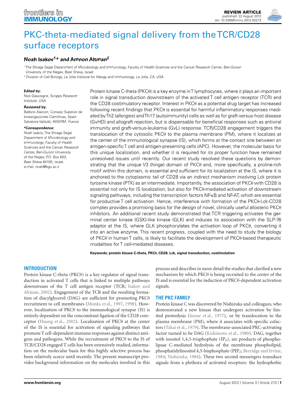 PKC-Theta-Mediated Signal Delivery from Thetcr/CD28 Surface Receptors