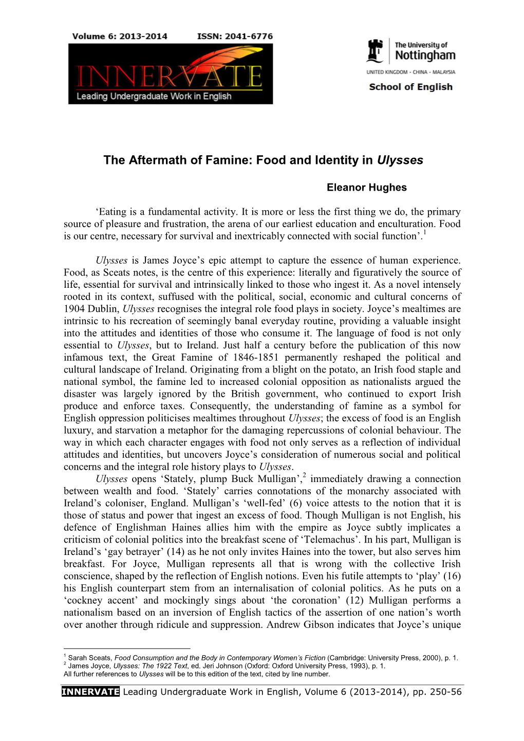 The Aftermath of Famine: Food and Identity in Ulysses