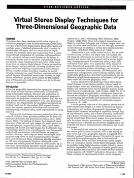 Virtual Stereo Display Techniques for Three-Dimensional Geographic Data