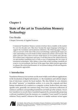Chapter 5 State of the Art in Translation Memory Technology Uwe Reinke Cologne University of Applied Sciences