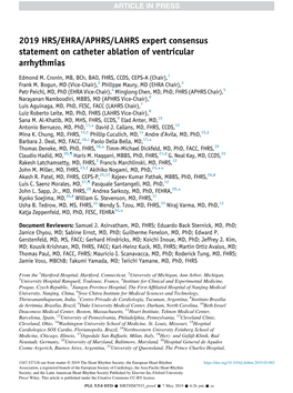 2019 HRS/EHRA/APHRS/LAHRS Expert Consensus Statement on Catheter Ablation of Ventricular Arrhythmias