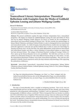 Theoretical Reflections with Examples from the Works of Gotthold Ephraim Lessing and Johann Wolfgang Goethe