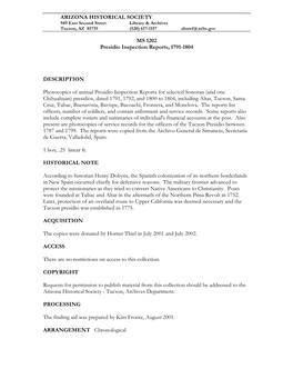 Presidio Inspection Reports, 1791-1804