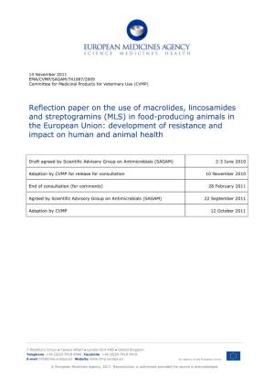 Reflection Paper on the Use of Macrolides, Lincosamides And