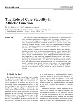The Role of Core Stability in Athletic Function W