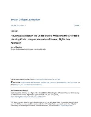 Mitigating the Affordable Housing Crisis Using an International Human Rights Law Approach