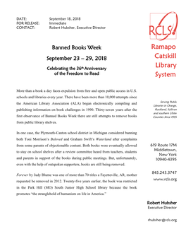 Banned Books Week September 23 – 29, an Annual Celebration of Our Right to Access Books Without Censorship