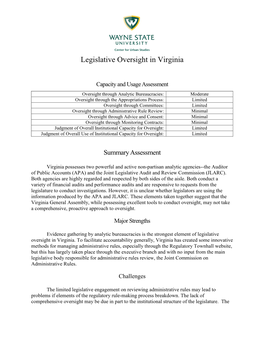 Legislative Oversight in Virginia