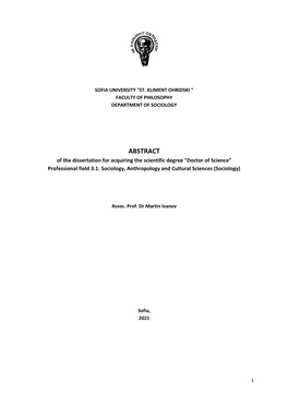 ABSTRACT of the Dissertation for Acquiring the Scientific Degree "Doctor of Science" Professional Field 3.1