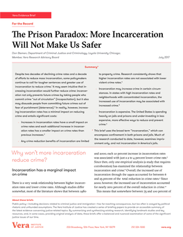 The Prison Paradox: More Incarceration Will Not Make Us Safer