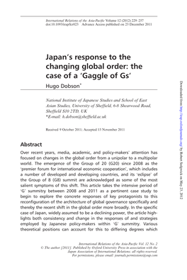 Japan's Response to the Changing Global Order: the Case of A