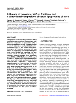 Influence of Poloxamer 407 on Fractional and Subfractional Composition of Serum Lipoproteins of Mice