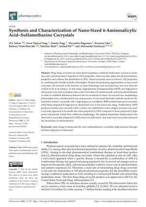 Synthesis and Characterization of Nano-Sized 4-Aminosalicylic Acid–Sulfamethazine Cocrystals