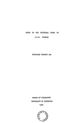 Order in the Fictional, Works of J. R. R. Tolkien Willadean Thordis Leo Doctor of Philosophy 1980