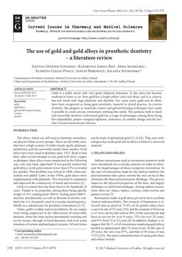 The Use of Gold and Gold Alloys in Prosthetic Dentistry