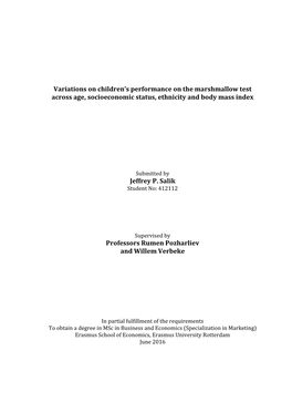 Variations on Children's Performance on the Marshmallow Test Across Age, Socioeconomic Status, Ethnicity and Body Mass Index