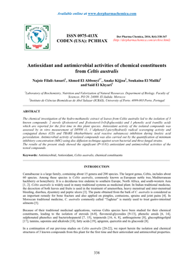 Antioxidant and Antimicrobial Activities of Chemical Constituents from Celtis Australis