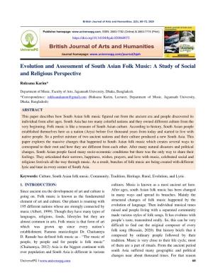 Evolution and Assessment of South Asian Folk Music: a Study of Social and Religious Perspective