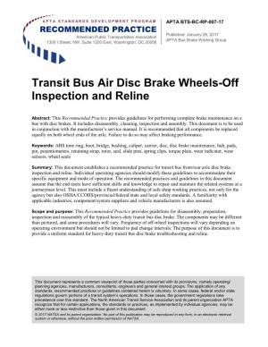 Transit Bus Air Disc Brake Wheels-Off Inspection and Reline