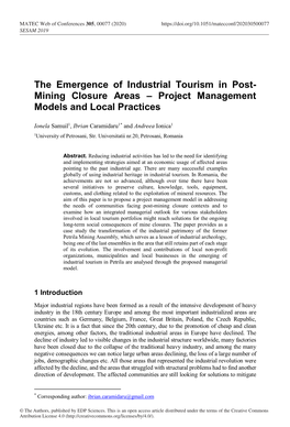 The Emergence of Industrial Tourism in Post-Mining Closure Areas – Project Management Models and Local Practices