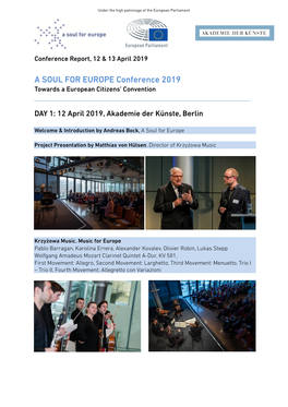 A SOUL for EUROPE Conference 2019 Towards a European Citizens’ Convention