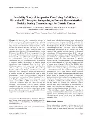 Feasibility Study of Supportive Care Using Lafutidine, a Histamine H2 Receptor Antagonist, to Prevent Gastrointestinal Toxicity During Chemotherapy for Gastric Cancer