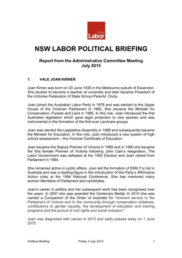 Nsw Labor Political Briefing
