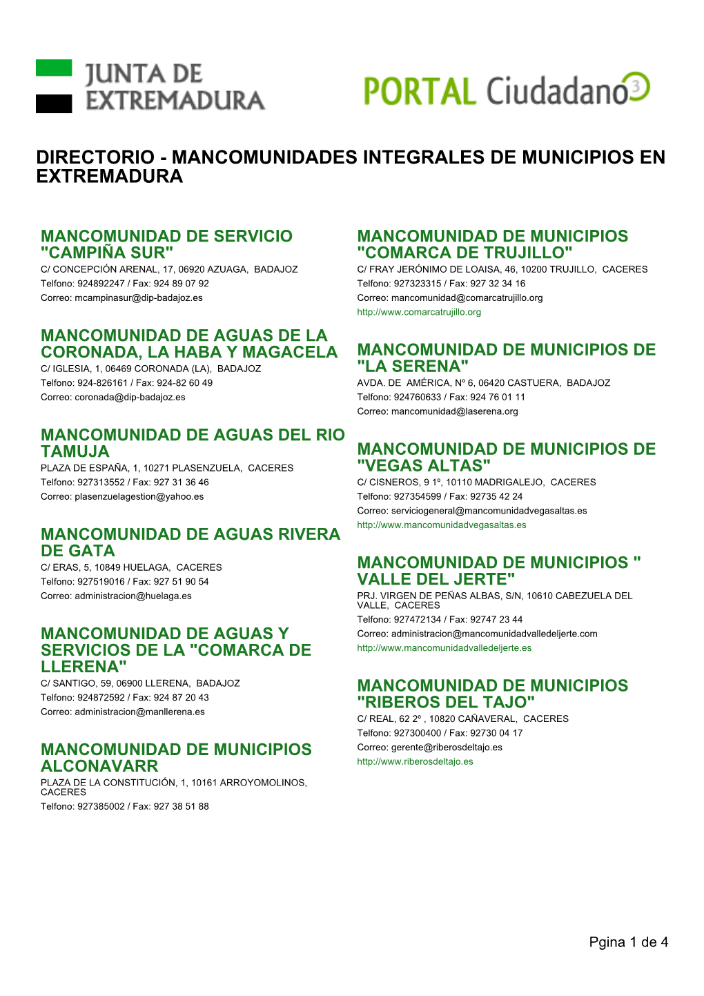 Mancomunidades Integrales De Municipios En Extremadura