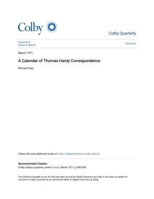 A Calendar of Thomas Hardy Correspondence