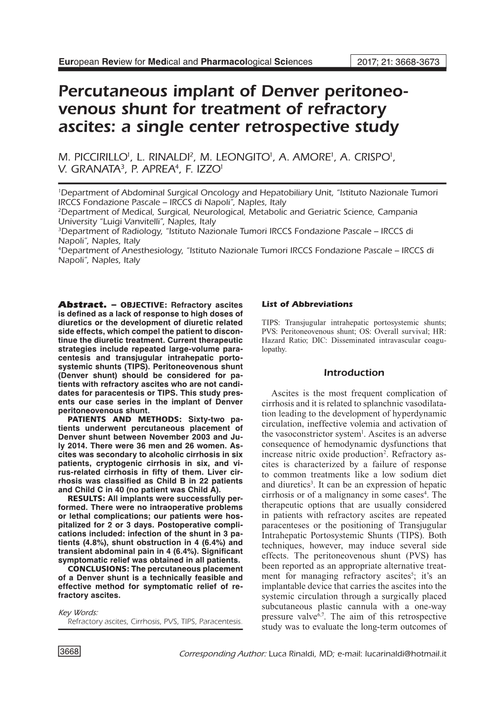 Denver Peritoneo-Venous Shunt in Refractory Ascites